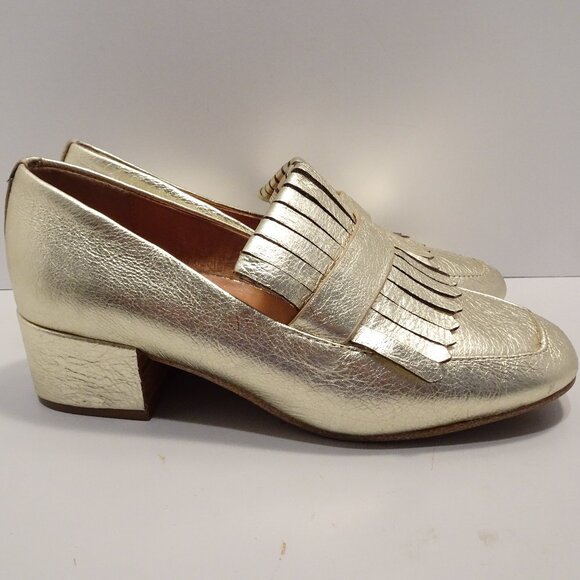 Gentle Souls Kenneth Cole Ethan Loafer Size 6 Gold Leather Block Heel Kiltie - Picture 1 of 6